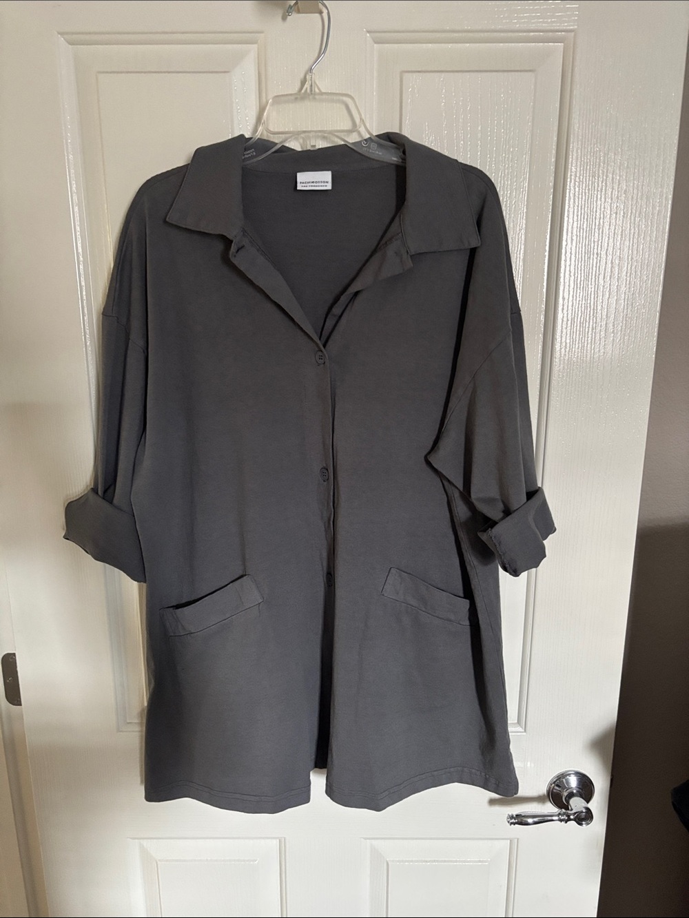 Gray Button-Front Lounge Shirt Jacket - Women - PACIFIC COTTON Brand